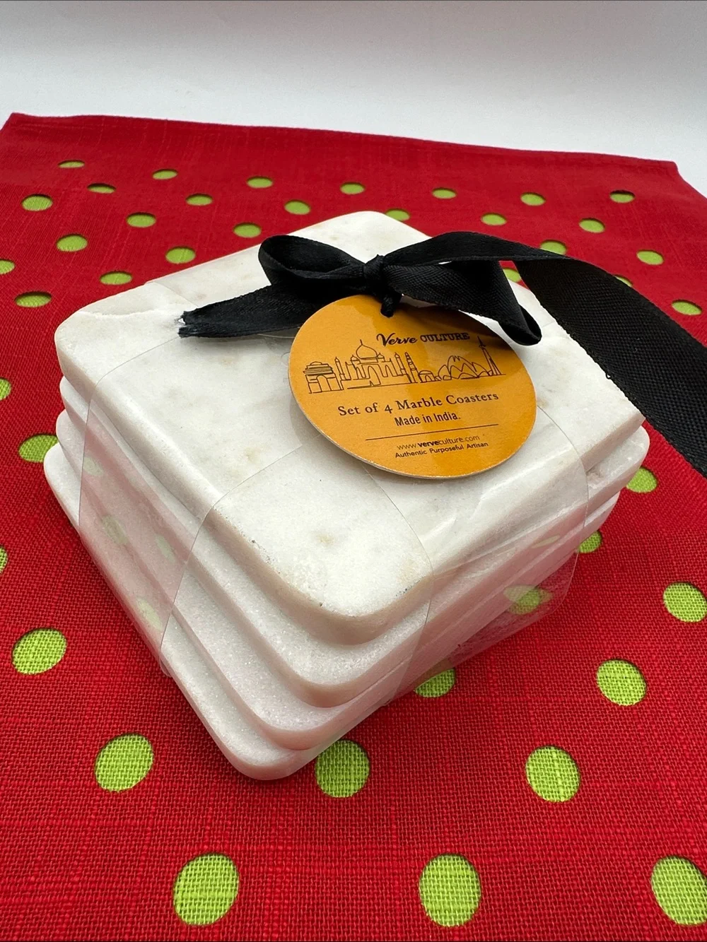 Set of 4 Square Marble Coasters Still in Package. NWT
